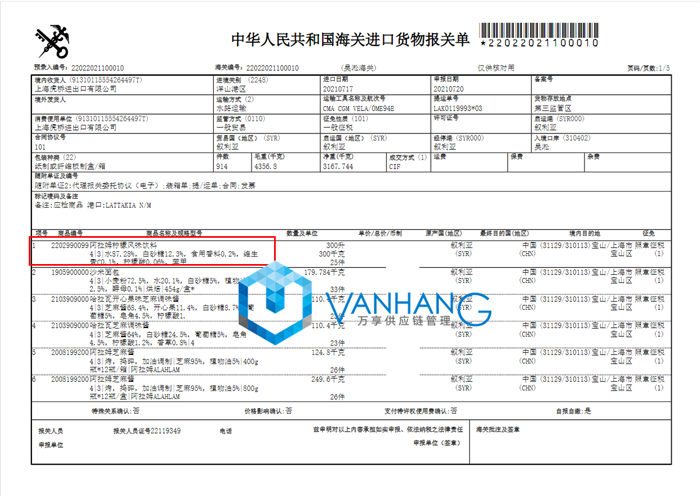 叙利亚柠檬风味饮料进口报关